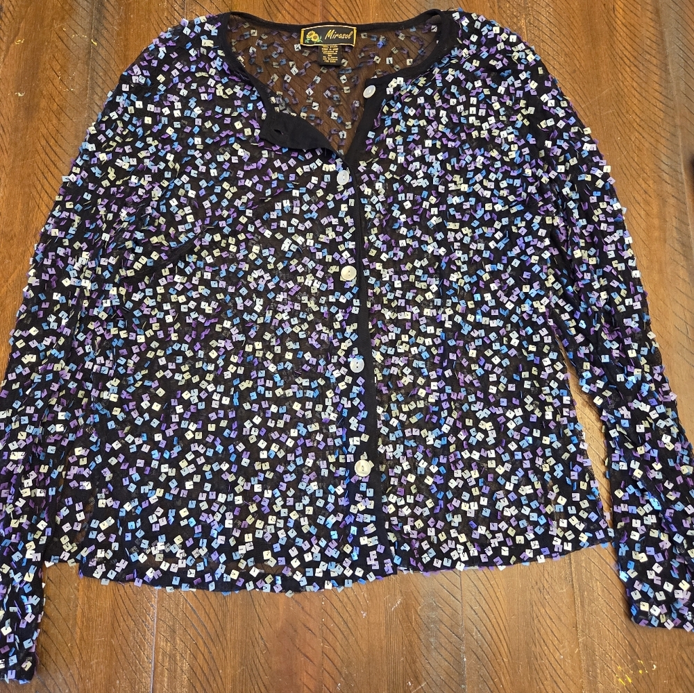 Mirasol Black and Blue Sequin Mesh Top